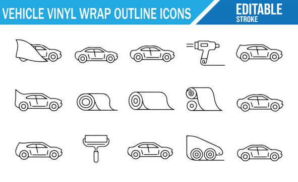 Automotive Vinyl Wrapping Vector Icon Collection