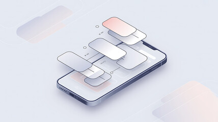 Modern smartphone displaying abstract application user interface with floating graphic elements concept illustration
