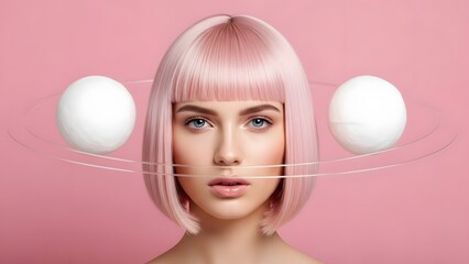 A young woman with pink hair and creative makeup design