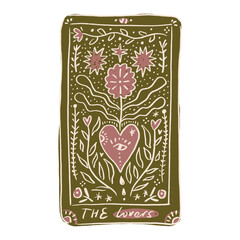 Naklejka premium Tarot card The Lovers sacred heart whimsical art. Valentines modern abstract groovy cute childish sketchy style. Boho doodle modern magic mystical witchy print funny hand drawn clipart. Vector EPS and