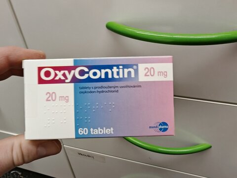 Prague,Czech Republic-14.01.2026: OxyContin by Purdue Pharma containing oxycodone is a prolonged release opioid analgesic used for management of severe chronic pain requiring continuous long term 