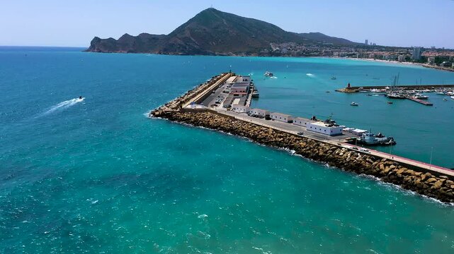 Aerial view of Altea Bay and the commercial port of Altea, a fantastic area in the Mediterranean Altea, Spain. 