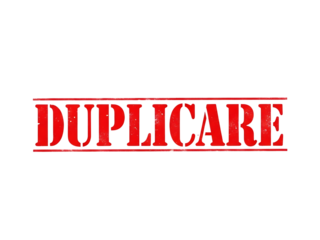 Bold red duplicare text isolated on transparent background