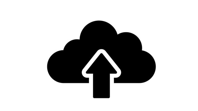 Animated cloud computing upload icon with upward pointing arrow loop