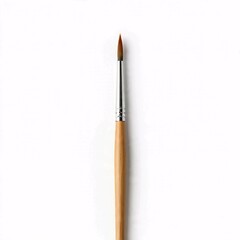 Naklejka premium Flat paint brush with wooden handle on white background 