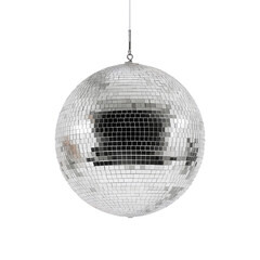 Fototapeta premium Shiny Disco Ball Hanging in a Room With Lights During a Party at Night