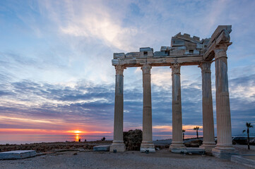 Naklejka premium The Temple of Apollo sunset view in Side Town of Antalya Province.