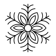 Black Snowflake. Symbol of winter, Christmas, New Year holiday. Black snowflake with beautiful rounded leaves and a flower in the middle. Compass rose snowflake vector illustration