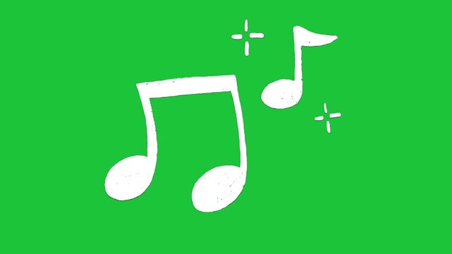 Hand drawn music notes icon animation on green screen background, sound and melody concept, playful doodle style loop