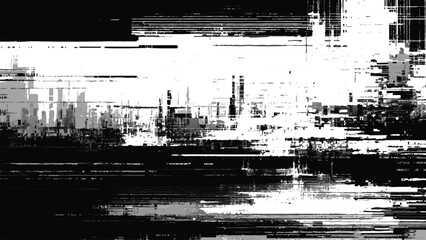 Fototapeta premium Distorted glitchy cityscape with digital noise abstract urban landscape