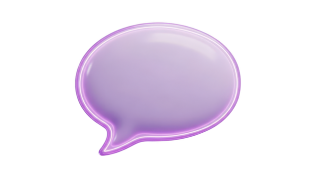 Glowing purple speech bubble icon with neon outline on transparent background - Powered by Adobe