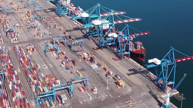 Port activity showing container handling in Accra Ghana