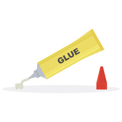 Yellow Glue Tube Vector Illustration with Squeezed Paste and Red Cap