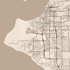 Anchorage City Map discover the graceful blend of structured urban grid and refined linework in this sepia toned high resolution raster image, emphasizing refined linework, with balanced composition. © Mapsty.com