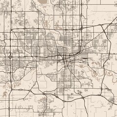 Obraz premium Des Moines City Map revel in the elegant symmetry of s sepia toned structures where gridlines meet in a harmonious dance of minimalist charm, emphasizing refined linework, with balanced composition.