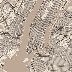 Obraz premium New York City Map lose yourself in the intricate dance of lines and shapes where the sepia urban grid reveals the s blueprint inviting contemplation of its structured beauty, emphasizing refined.