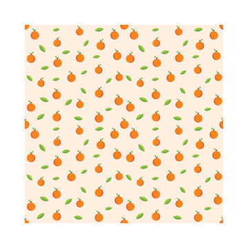 Orange fruit pattern with green leaf on light background