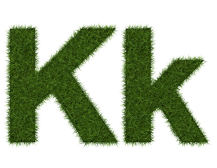 Natural green grass letter K uppercase and lowercase symbols for organic gardening themes