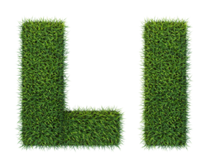 Spring themed alphabet letter L made of thick green grass texture isolated on white