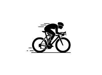 Obraz premium Cyclist Speed Motion Icon in Black Silhouette Style Representing Cycling Sport, Fitness Activity, and Dynamic Movement Concept