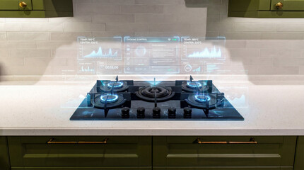 Smart gas cooktop with holographic energy consumption interface