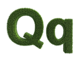Nature-based letter Q in uppercase and lowercase designs made of fresh green grass