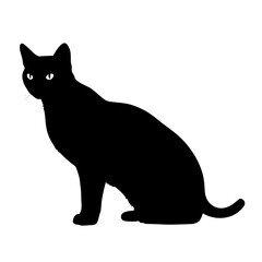 Obraz premium A black cat silhouette sitting on a white background