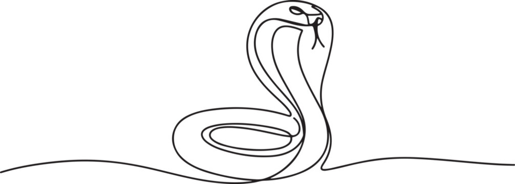 Continuous one line drawing of cobra snake outline isolated on white background. one line Art icon drawing vector