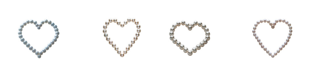 Obraz premium Four delicate pearl hearts in varying styles and textures displayed beautifully on transparent background high quality