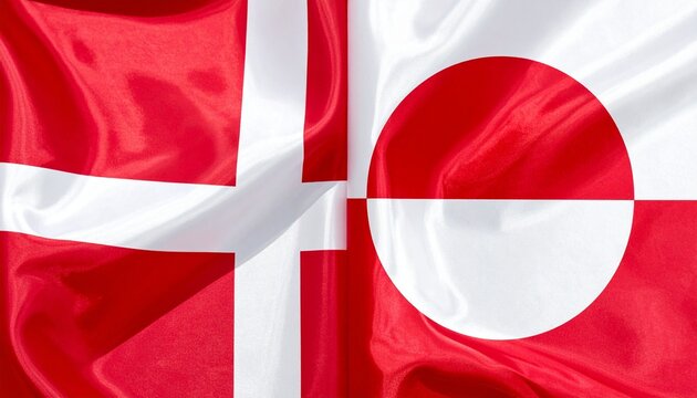 Close-Up of Denmark and Greenland Flags Side-by-Side: A Symbol of the Danish Realm