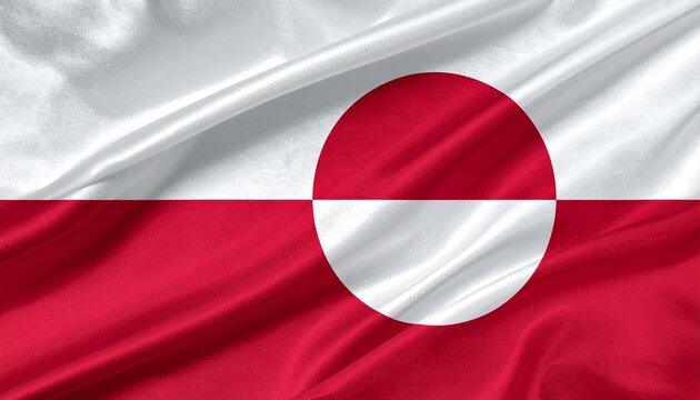 Close-Up of the Greenland National Flag with Rippling Silk Fabric Texture