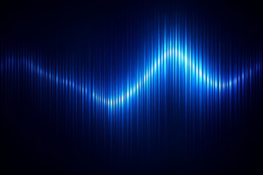 An abstract representation of sound waves visualized as bright blue lines against a dark background creating a dynamic visual effect - Powered by Adobe