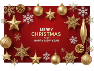 Elegant christmas and new year greeting isolated on transparent background