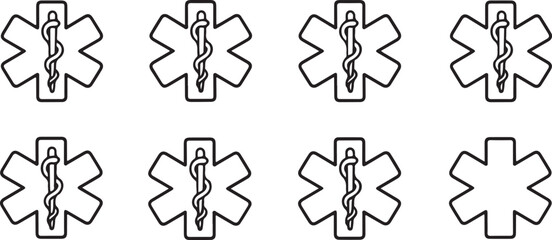 Medical star icons set. Medical alert emergency, EMT, EMS, Star of Life, Nurse, one line Art icon drawing vector © MDROBIUL