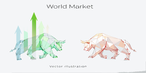 Geometric bull and bear illustration symbolizes market trends and financial investment