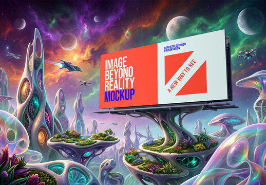 Template Mockup Futuristic Billboard Display Branding Identity Surreal Sci Fi Environment