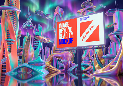 Template Mockup Futuristic Neon Billboard Branding Identity Sci Fi Alien Environment