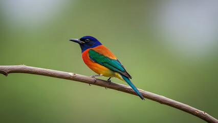 Naklejka premium Exotic starling perched on a branch, showcasing vibrant plumage in a natural setting