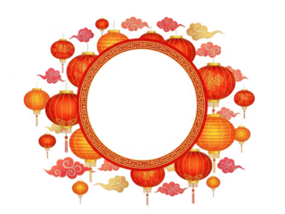 Vibrant chinese lantern frame isolated on transparent background