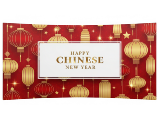 Celebrating chinese new year with golden lanterns isolated on transparent background