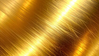 Brushed golden metallic surface with diagonal streaks and radiant reflections on white background.