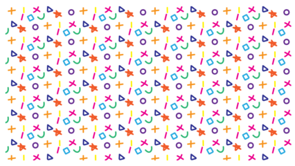 Playful Multi Color Geometric Doodle Pattern Featuring Stars Circles and Crosses on White