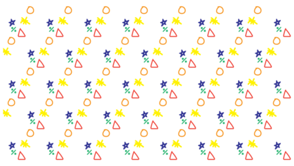 Colorful Abstract Pattern with Geometric Symbols Stars Triangles and Circles in Repeating Grid