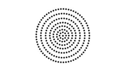 Concentric Circles Made of Small Black Dots Creating a Minimalist Halftone Radial Pattern