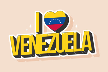 I Love Venezuela typography with heart in national flag colors and modern graphic style. Vector illustration