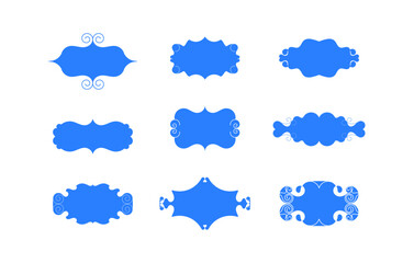 Ornamental Decorative Label Shapes Set, Vintage Flourish Frames, Elegant Retro Badges for Branding and Packaging, Blue Vector Collection