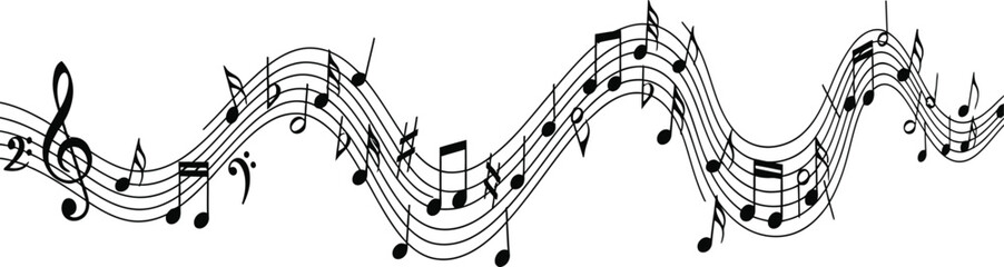 Wavy Staff Notation Illustrating the Dynamic Flow of Musical Creativity and Harmonic Expression