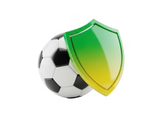 Soccer ball protected by shield isolated on transparent background