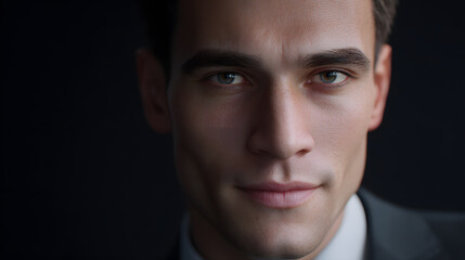 Obraz premium The Gaze: Portrait of a poised gentleman with a direct, confident stare. His presence conveys focus, strength, and a hint of charisma, set against a background.