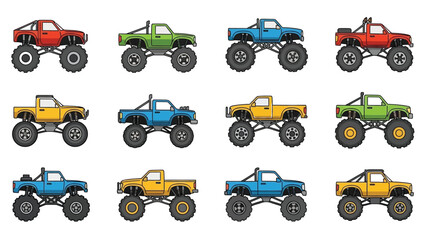 a set of colorful monster trucks in different colors and variations © Ziaul_Studio